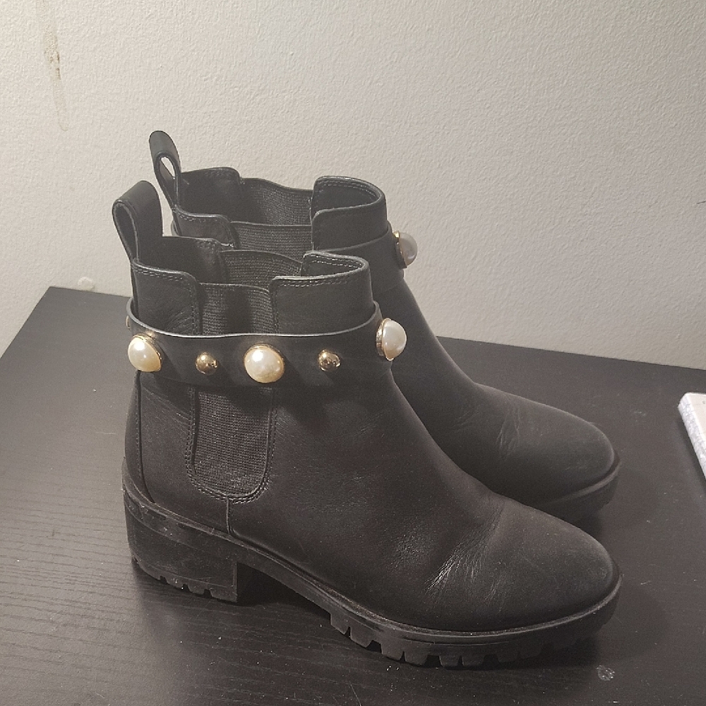 Black Ankle Boots with Pearl Detailing